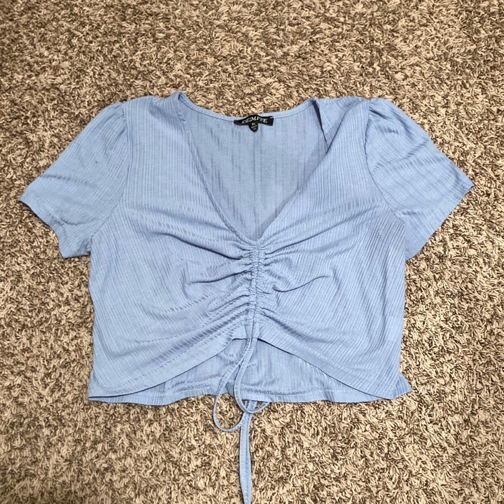 Baby blue crop top with jaw string
